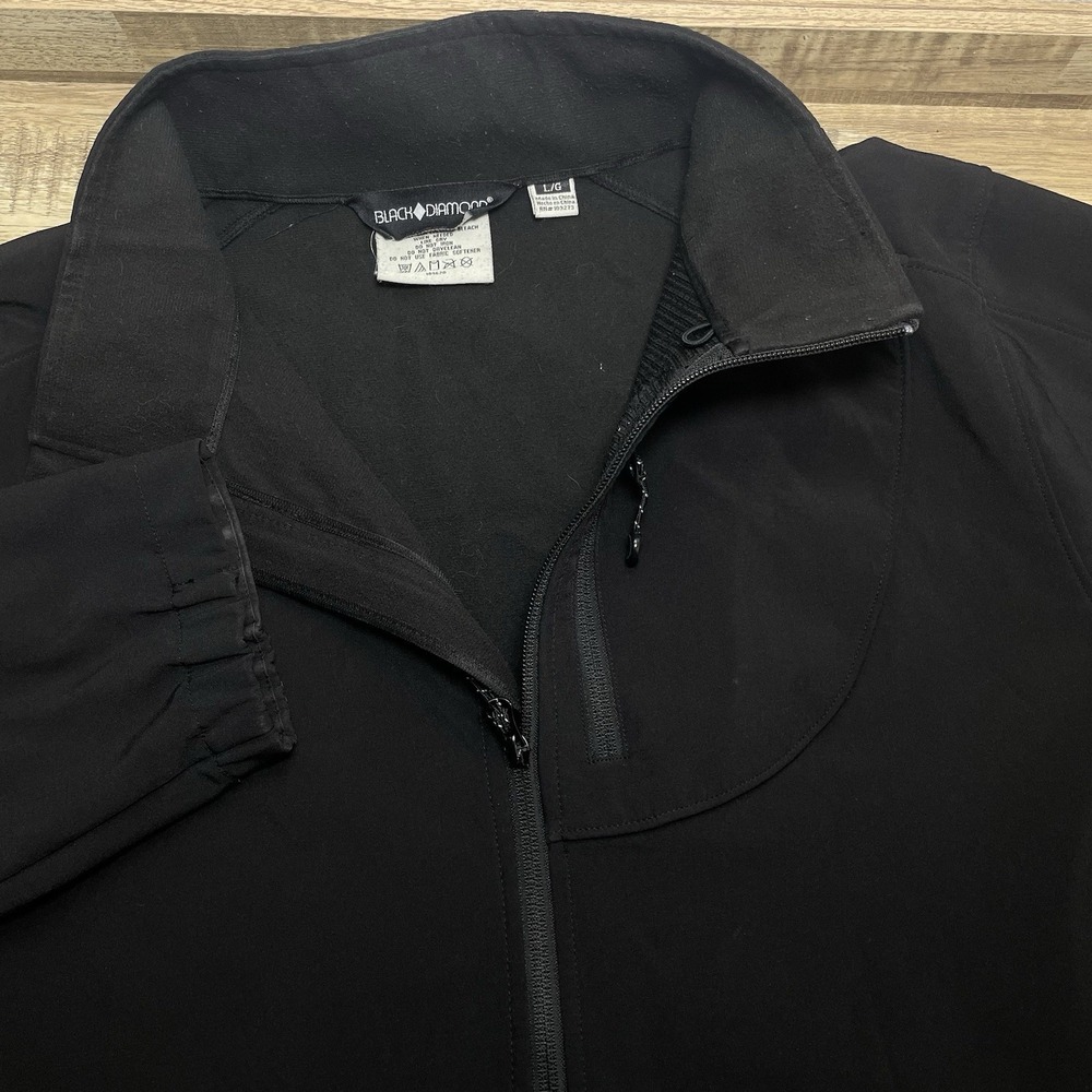 Black Diamond Softshell Full Zip Jacket Mens Large Black Pockets Fleece Lined